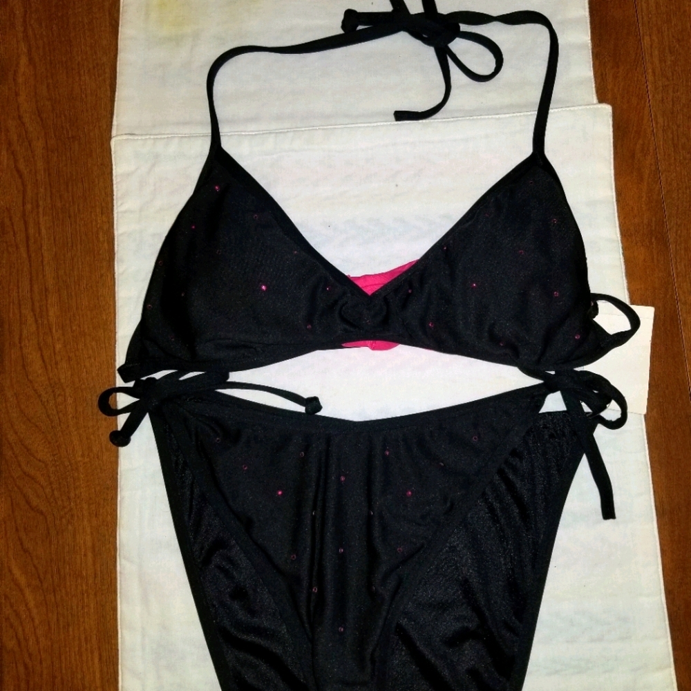 New black bikini with pink Rhinestones